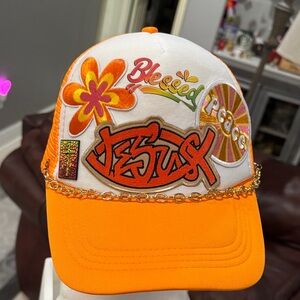 Orange and White Graphic Trucker Hat